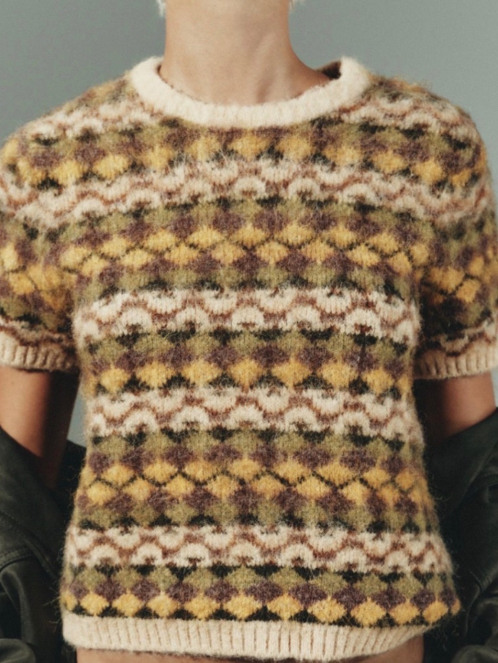 Zara Brushed Effect Jacquard Knit Sweater Size L